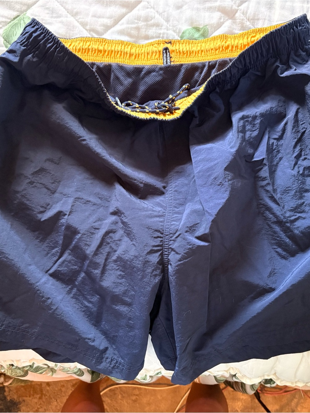Nautica Navy Athletic Shorts with Yellow Waistband